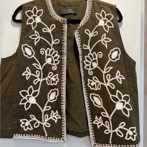 Primark Olive Green Vest with White Floral Embroidery